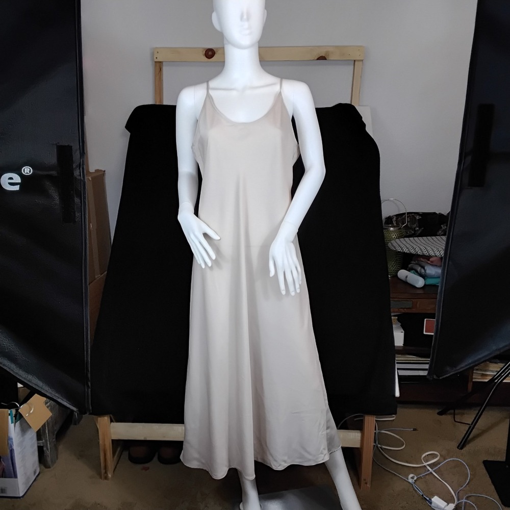 Women's Ivory White Satin Look Slip Dress Maxi Spaghetti Strap Sleeveless...